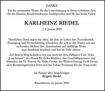 Traueranzeige von Karlheinz Riedel von vrm-trauer