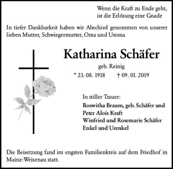 Traueranzeige von Katharina Schäfer von vrm-trauer