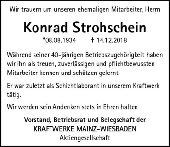 Traueranzeige von Konrad Strohschein von vrm-trauer