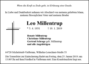Traueranzeige von Leo Millentrup von vrm-trauer