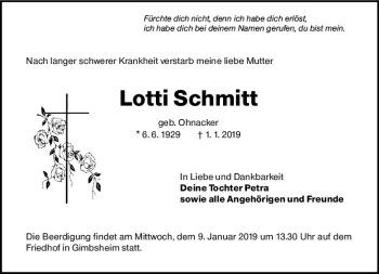 Traueranzeige von Lotti Schmitt von vrm-trauer