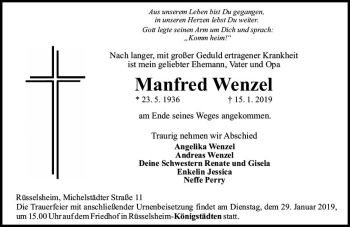 Traueranzeige von Manfred Wenzel von vrm-trauer