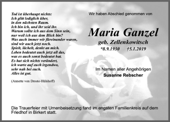 Traueranzeige von Maria Ganzel von vrm-trauer