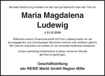 Traueranzeige von Maria Magdalena Ludewig von vrm-trauer