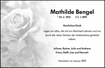 Traueranzeige von Mathilde Bengel von vrm-trauer