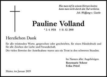 Traueranzeige von Pauline Volland von vrm-trauer
