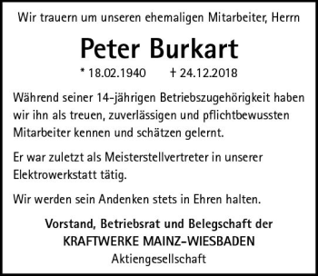 Traueranzeige von Peter Burkart von vrm-trauer
