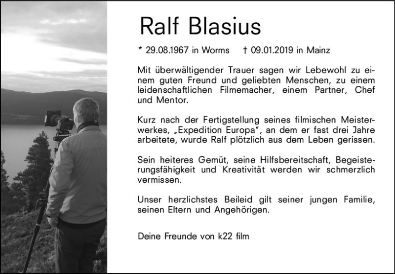  Traueranzeige für Ralf Blasius vom 19.01.2019 aus vrm-trauer