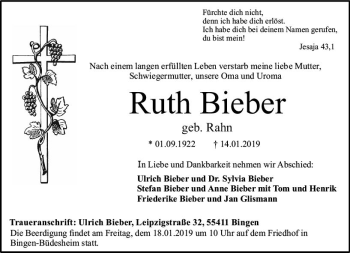 Traueranzeige von Ruth Bieber von vrm-trauer
