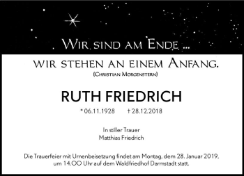Traueranzeige von Ruth Friedrich von vrm-trauer
