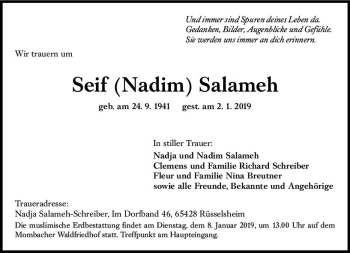 Traueranzeige von Seif Nadim Salameh von vrm-trauer