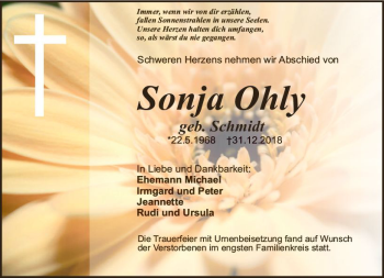 Traueranzeige von Sonja Ohly von vrm-trauer