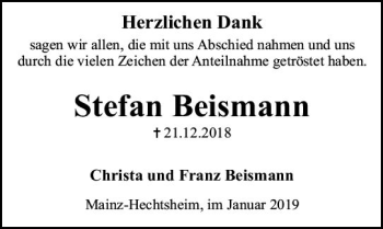 Traueranzeige von Stefan Beismann von vrm-trauer