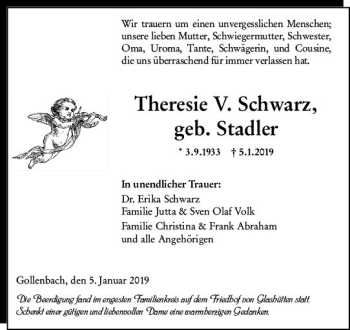 Traueranzeige von Theresia V. Schwarz von vrm-trauer