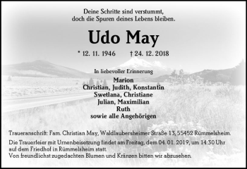 Traueranzeige von Udo May von vrm-trauer