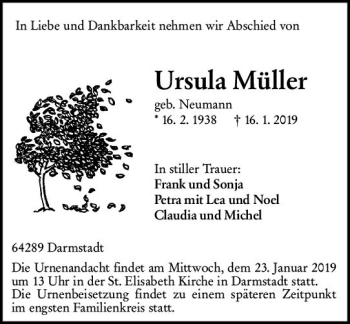 Traueranzeige von Ursula Müller von vrm-trauer