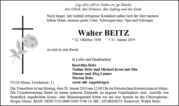Traueranzeige von Walter Beitz von vrm-trauer