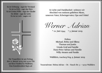 Traueranzeige von Werner Adrian von vrm-trauer