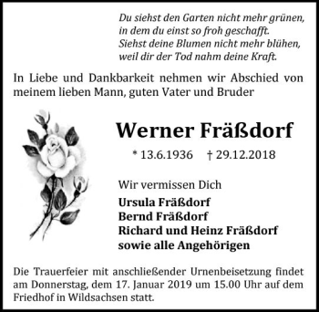 Traueranzeige von Werner Fräßdorf von vrm-trauer