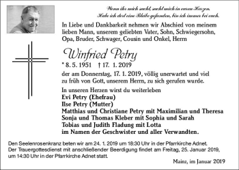 Traueranzeige von Winfried Petry von vrm-trauer