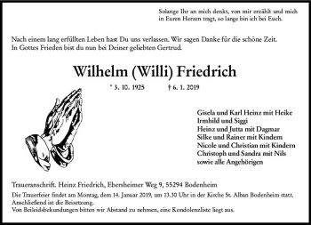 Traueranzeige von Wilhelm Friedrich von vrm-trauer
