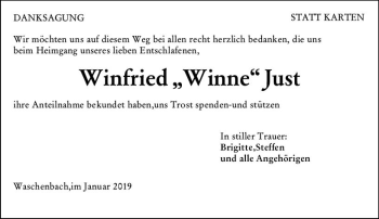 Traueranzeige von Winfried Winne Just von vrm-trauer