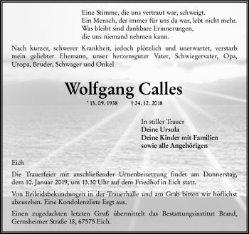 Traueranzeige von Wolfgang Calles von vrm-trauer