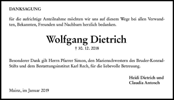 Traueranzeige von Wolfgang Dietrich von vrm-trauer