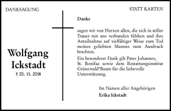 Traueranzeige von Wolfgang Ickstadt von vrm-trauer
