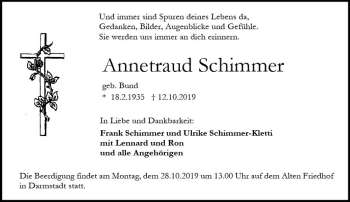 Traueranzeige von Annetraud Schimmer von vrm-trauer