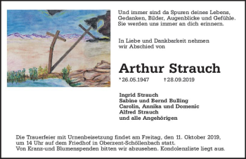 Traueranzeige von Arthur Strauch von vrm-trauer