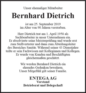 Traueranzeige von Bernhard Dietrich von vrm-trauer