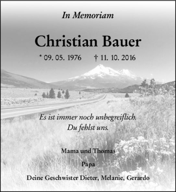 Traueranzeige von Christian Bauer von vrm-trauer