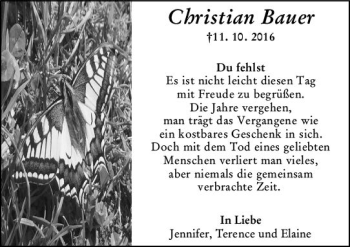 Traueranzeige von Christian Bauer von vrm-trauer