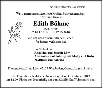 Traueranzeige von Edith Böhme von vrm-trauer