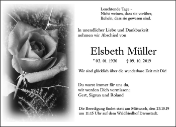 Traueranzeige von Elsbeth Müller von vrm-trauer