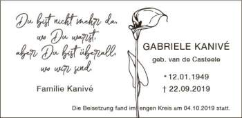 Traueranzeige von Gabriele Kanivé von vrm-trauer