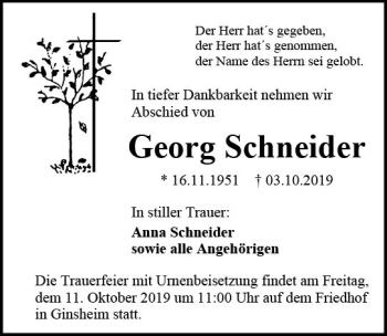 Traueranzeige von Georg Schneider von vrm-trauer