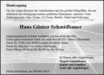 Traueranzeige von Hans Günter Schmidbauer von vrm-trauer