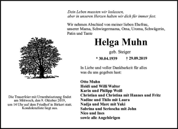 Traueranzeige von Helga Muhn von vrm-trauer