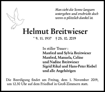 Traueranzeige von Helmut Breitwieser von vrm-trauer