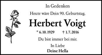 Traueranzeige von Herbert Voigt von vrm-trauer