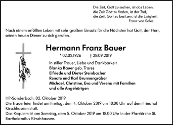 Traueranzeige von Hermann Franz Bauer von vrm-trauer
