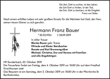Traueranzeige von Hermann Franz Bauer von vrm-trauer