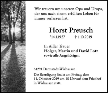 Traueranzeige von Horst Preusch von vrm-trauer