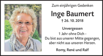 Traueranzeige von Inge Baumert von vrm-trauer