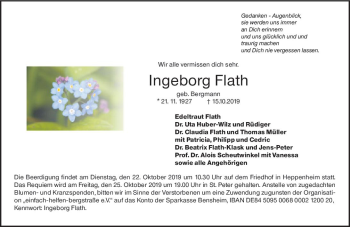 Traueranzeige von Ingeborg Flath von vrm-trauer