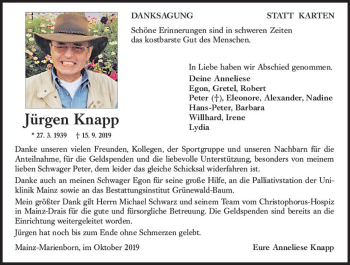 Traueranzeige von Jürgen Knapp von vrm-trauer