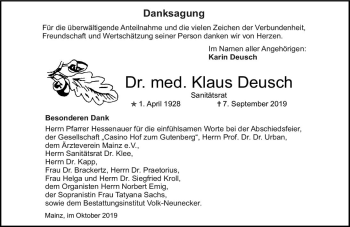 Traueranzeige von Klaus Deusch von vrm-trauer