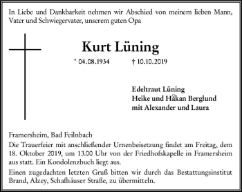 Traueranzeige von Kurt Lüning von vrm-trauer